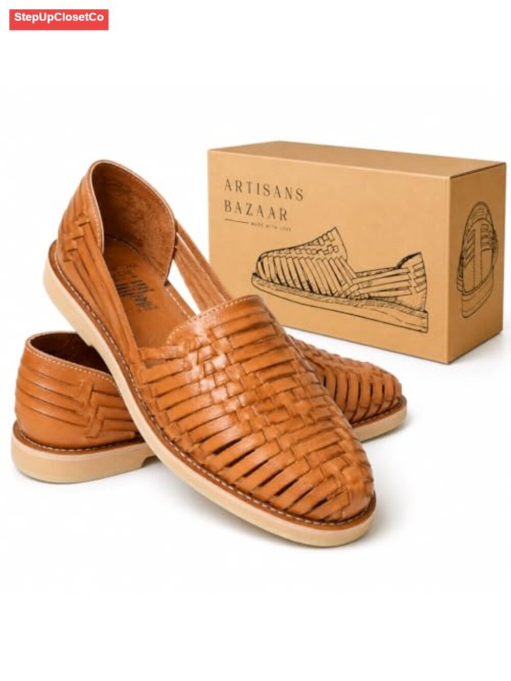 Handmade Mexican Woven Leather Huaraches Sandals Closed Toe Slip-On Flats